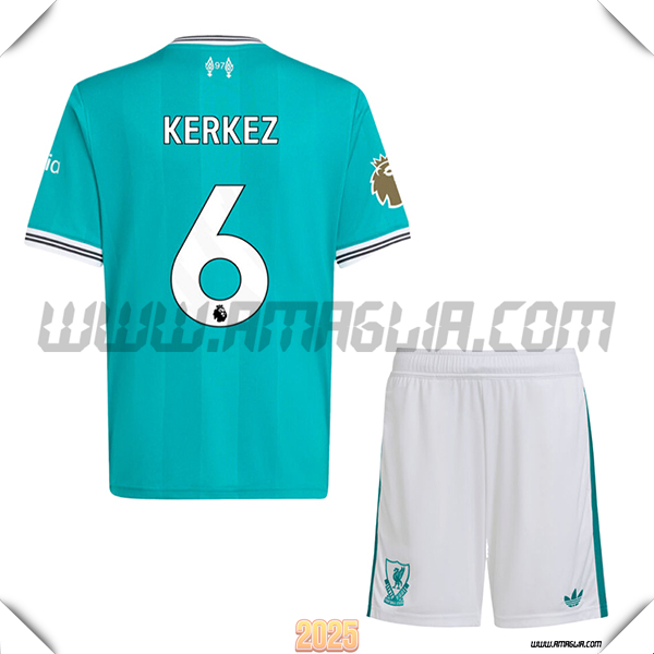 Kit Maglia da FC Liverpool Bambino Terzo KERKEZ #6 Verde 2025 2026