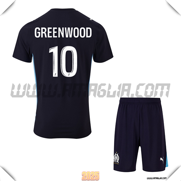 Kit Maglia da Marsiglia OM Bambino Seconda GREENWOOD #10 Nero 2025 2026