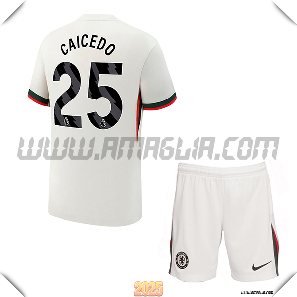 Kit Maglia da FC Chelsea Bambino Seconda CAICEDO #25 Bianco 2025 2026