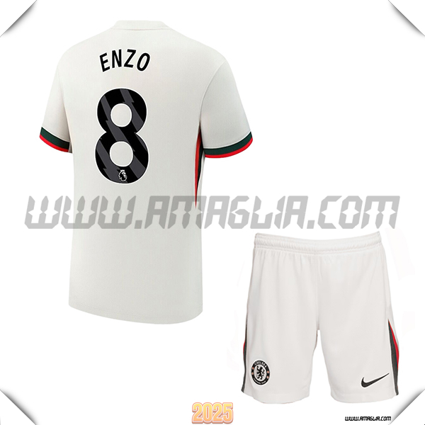 Kit Maglia da FC Chelsea Bambino Seconda ENZO #8 Bianco 2025 2026