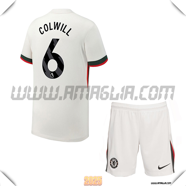 Kit Maglia da FC Chelsea Bambino Seconda COLWILL #6 Bianco 2025 2026