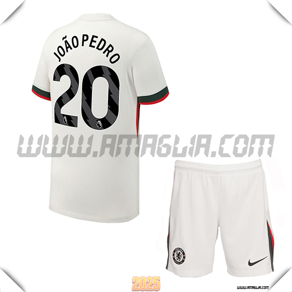 Kit Maglia da FC Chelsea Bambino Seconda JOÃO PEDRO #20 Bianco 2025 2026