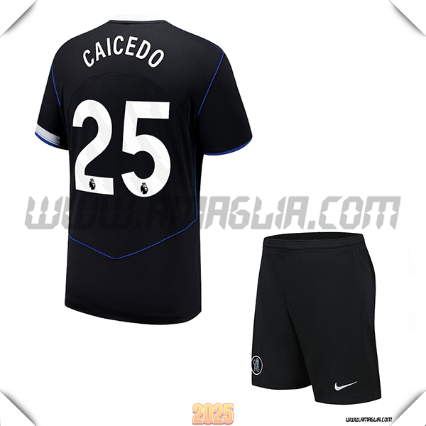 Kit Maglia da FC Chelsea Bambino Terzo CAICEDO #25 Nero 2025 2026