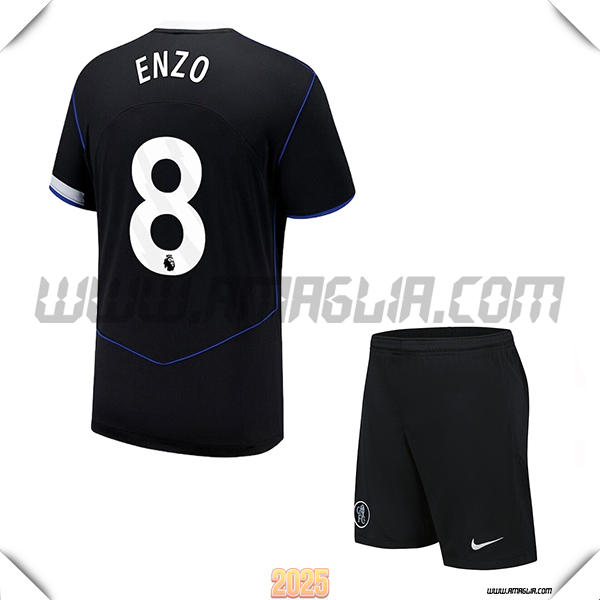 Kit Maglia da FC Chelsea Bambino Terzo ENZO #8 Nero 2025 2026