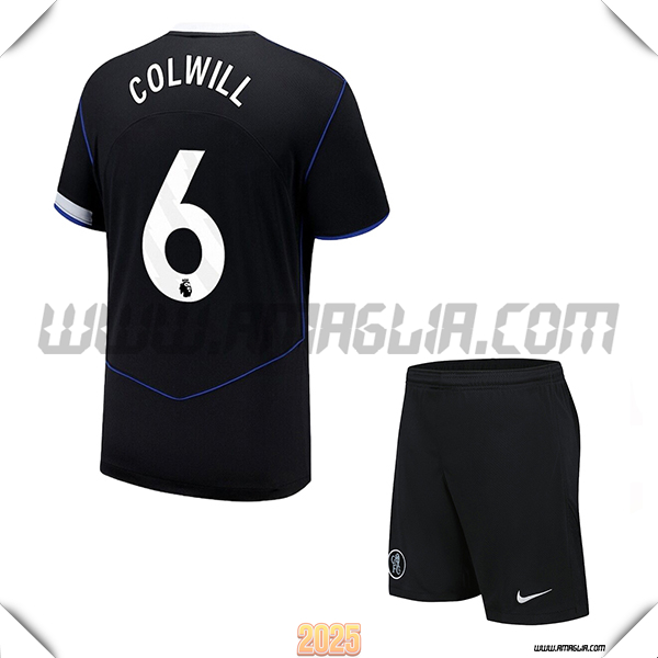 Kit Maglia da FC Chelsea Bambino Terzo COLWILL #6 Nero 2025 2026