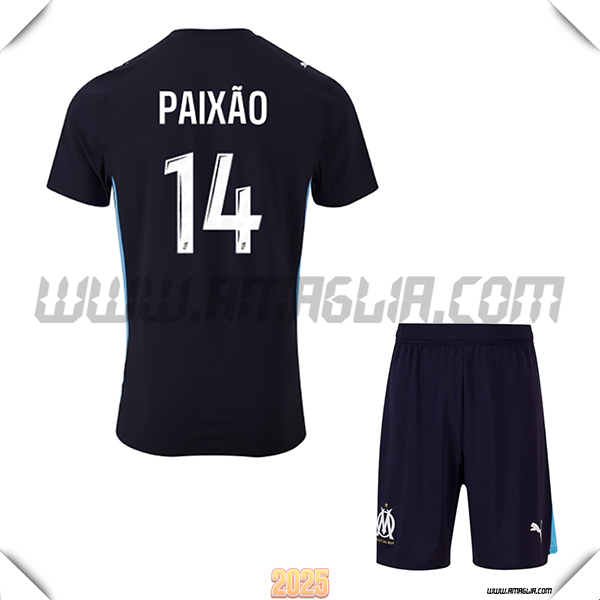 Kit Maglia da Marsiglia OM Bambino Seconda PAIXÃO #14 Nero 2025 2026