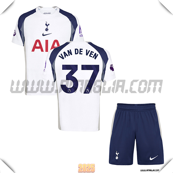 Kit Maglia da Tottenham Hotspur Bambino Prima VAN DE VEN #37 Bianco 2025 2026