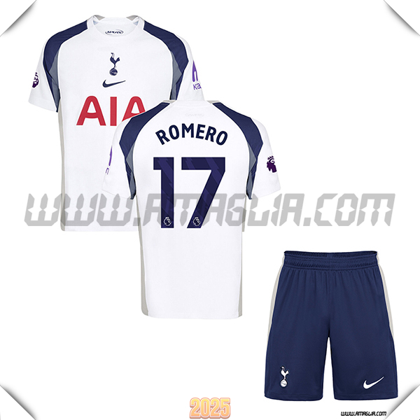 Kit Maglia da Tottenham Hotspur Bambino Prima ROMERO #17 Bianco 2025 2026