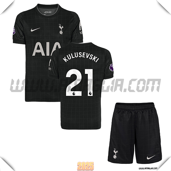 Kit Maglia da Tottenham Hotspur Bambino Seconda KULUSEVSKI #21 Nero 2025 2026