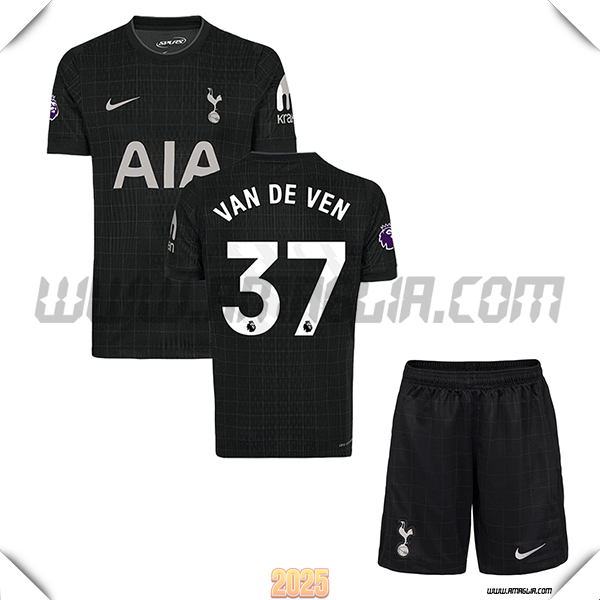 Kit Maglia da Tottenham Hotspur Bambino Seconda VAN DE VEN #37 Nero 2025 2026
