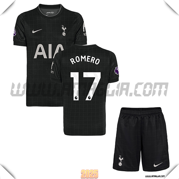 Kit Maglia da Tottenham Hotspur Bambino Seconda ROMERO #17 Nero 2025 2026