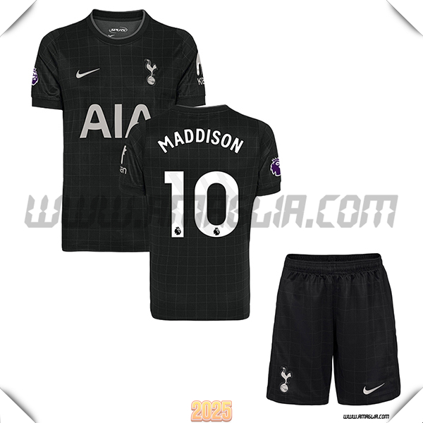 Kit Maglia da Tottenham Hotspur Bambino Seconda MADDISON #10 Nero 2025 2026