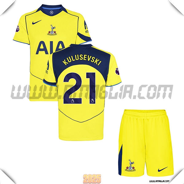 Kit Maglia da Tottenham Hotspur Bambino Terzo KULUSEVSKI #21 GIALLO 2025 2026