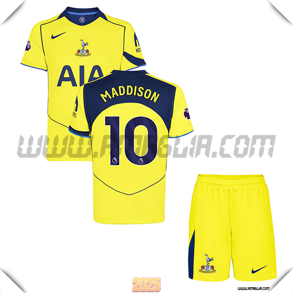 Kit Maglia da Tottenham Hotspur Bambino Terzo MADDISON #10 GIALLO 2025 2026