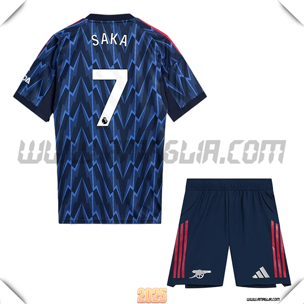 Kit Maglia da Arsenal Bambino Seconda SAKA #7 Blu Marina 2025 2026