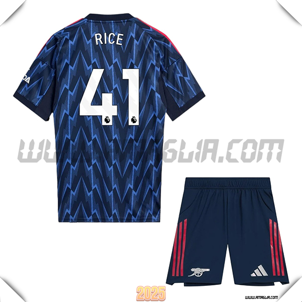 Kit Maglia da Arsenal Bambino Seconda RICE #41 Blu Marina 2025 2026