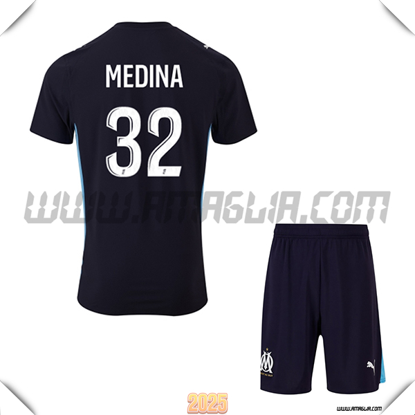 Kit Maglia da Marsiglia OM Bambino Seconda MEDINA #32 Nero 2025 2026