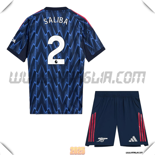 Kit Maglia da Arsenal Bambino Seconda SALIBA #2 Blu Marina 2025 2026