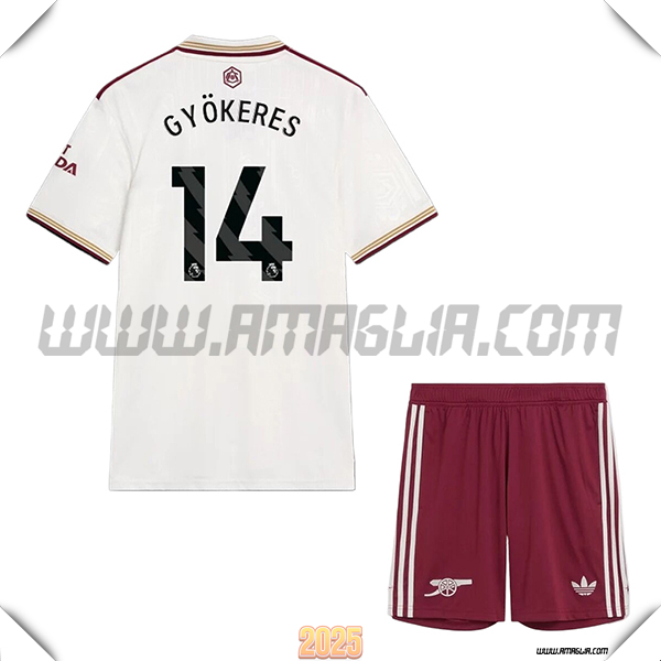Kit Maglia da Arsenal Bambino Terzo GYÖKERES #14 Bianco 2025 2026