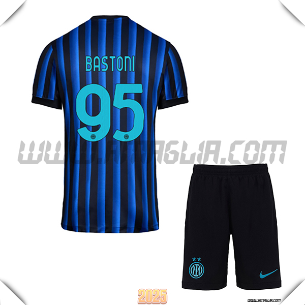 Kit Maglia da Inter Milan Bambino Prima BASTONI #95 Blu/Nero 2025 2026