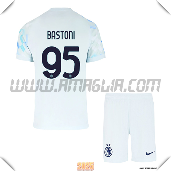 Kit Maglia da Inter Milan Bambino Seconda BASTONI #95 Blu Chiaro 2025 2026