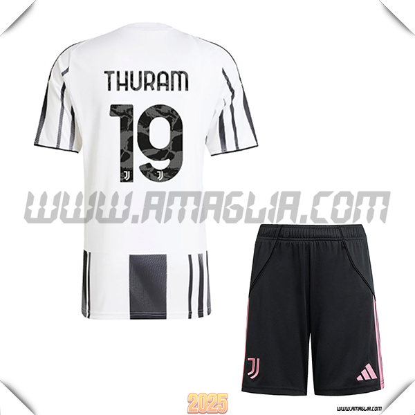 Kit Maglia da Juventus Bambino Prima THURAM #19 Bianco/Nero 2025 2026