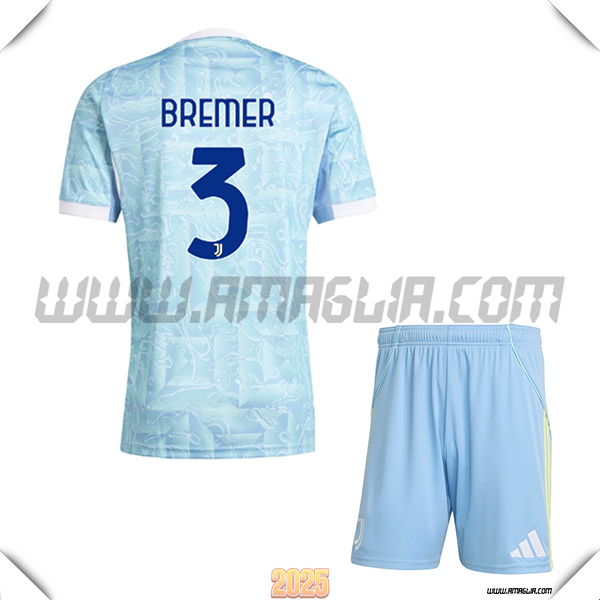 Kit Maglia da Juventus Bambino Seconda BREMER #3 Blu 2025 2026
