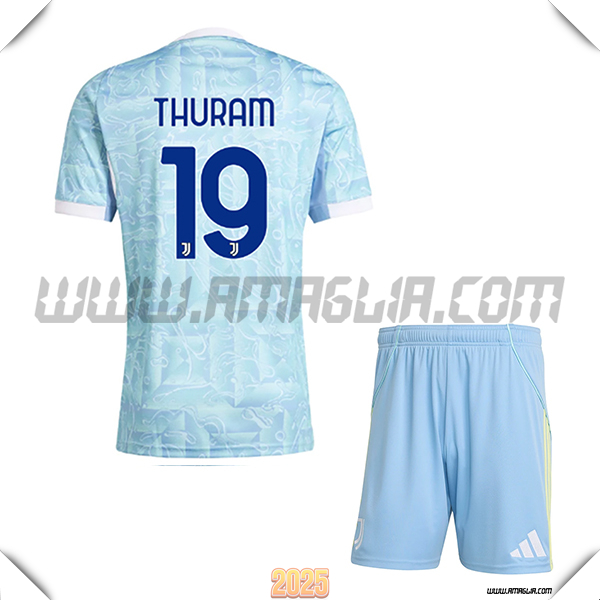 Kit Maglia da Juventus Bambino Seconda THURAM #19 Blu 2025 2026