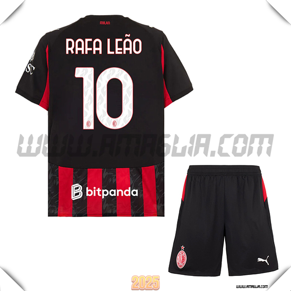 Kit Maglia da AC Milan Bambino Prima RAFAEL LEÃO #10 Rosso/Nero 2025 2026