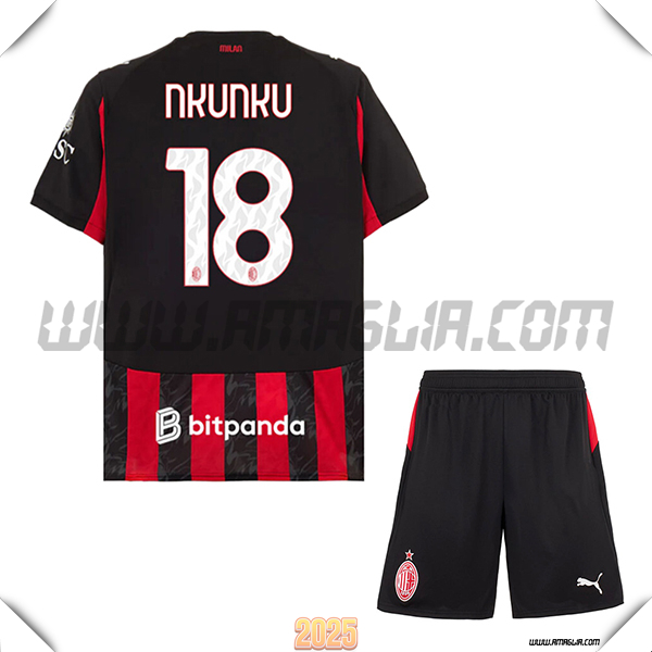 Kit Maglia da AC Milan Bambino Prima NKUNKU #18 Rosso/Nero 2025 2026