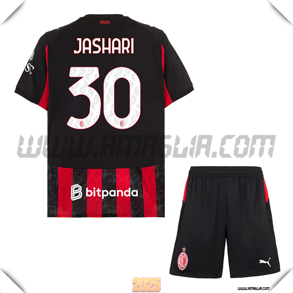 Kit Maglia da AC Milan Bambino Prima JASHARI #30 Rosso/Nero 2025 2026