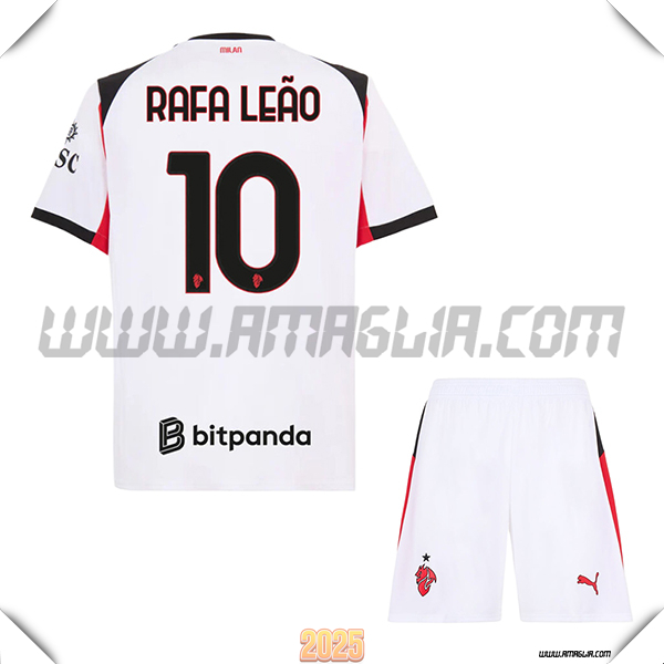 Kit Maglia da AC Milan Bambino Seconda RAFAEL LEÃO #10 Bianco 2025 2026