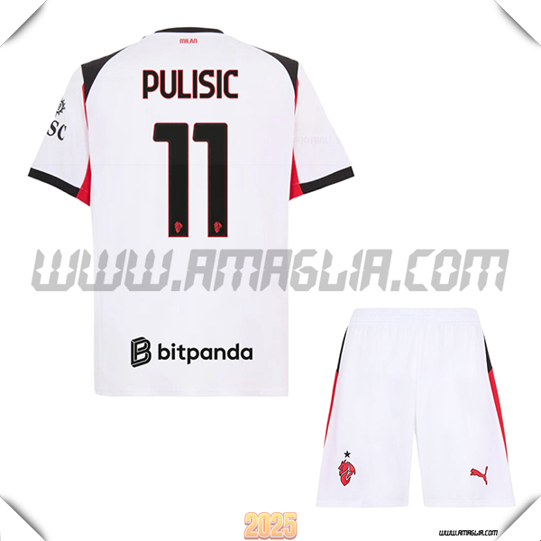 Kit Maglia da AC Milan Bambino Seconda PULISIC #11 Bianco 2025 2026