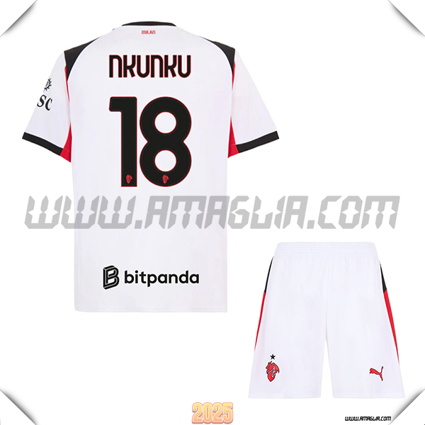 Kit Maglia da AC Milan Bambino Seconda NKUNKU #18 Bianco 2025 2026
