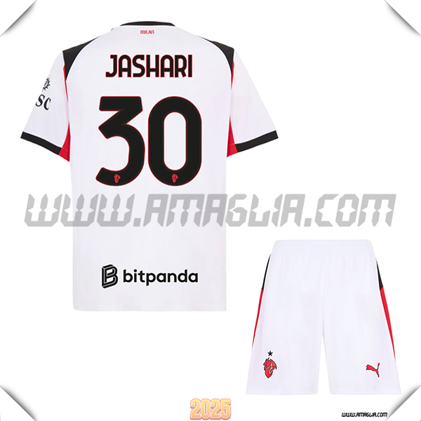 Kit Maglia da AC Milan Bambino Seconda JASHARI #30 Bianco 2025 2026