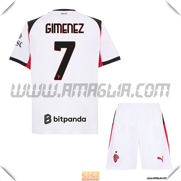 Kit Maglia da AC Milan Bambino Seconda GIMENEZ #7 Bianco 2025 2026