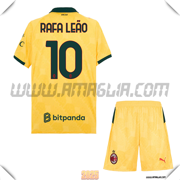 Kit Maglia da AC Milan Bambino Terzo RAFAEL LEÃO #10 GIALLO 2025 2026