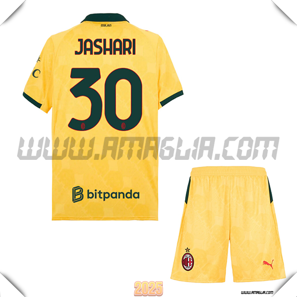 Kit Maglia da AC Milan Bambino Terzo JASHARI #30 GIALLO 2025 2026