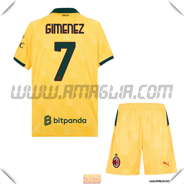 Kit Maglia da AC Milan Bambino Terzo GIMENEZ #7 GIALLO 2025 2026