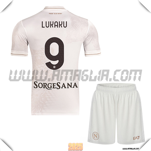 Kit Maglia da SSC Napoli Bambino Seconda LUKAKU #9 Bianco 2025 2026