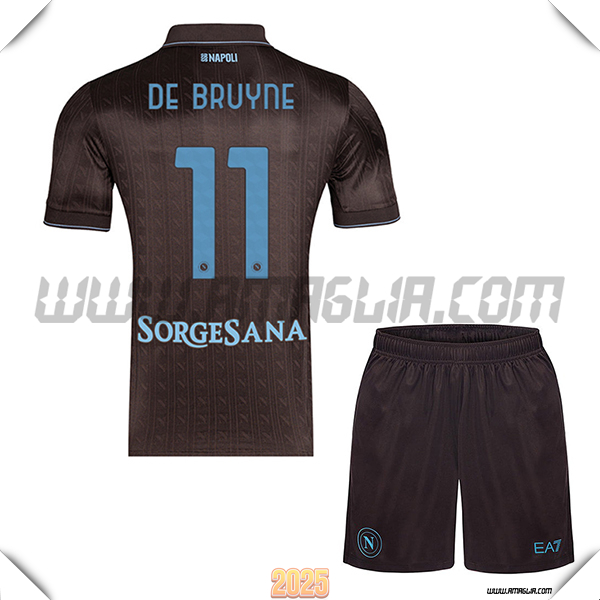 Kit Maglia da SSC Napoli Bambino Terzo DE BRUYNE #11 Nero 2025 2026