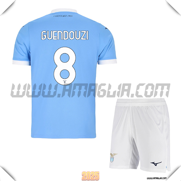 Kit Maglia da SS Lazio Bambino Prima GUENDOUZI #8 Blu Cielo 2025 2026