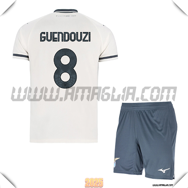 Kit Maglia da SS Lazio Bambino Seconda GUENDOUZI #8 Bianco 2025 2026