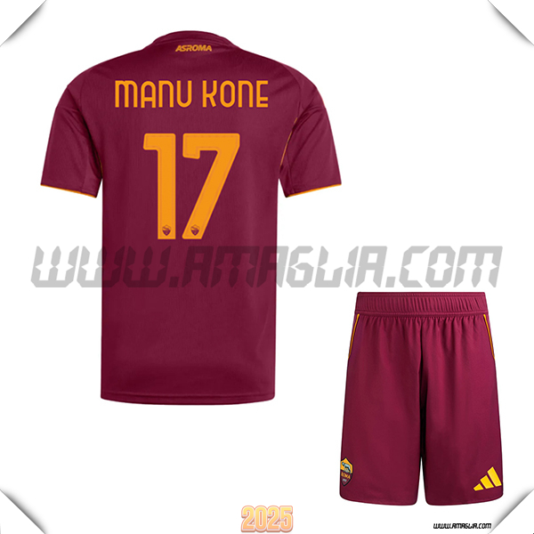 Kit Maglia da AS Roma Bambino Prima MANU KONÉ #17 Rosso 2025 2026