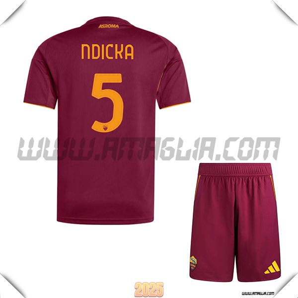 Kit Maglia da AS Roma Bambino Prima NDICKA #5 Rosso 2025 2026
