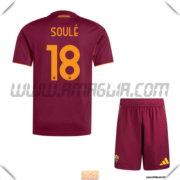 Kit Maglia da AS Roma Bambino Prima SOULÉ #18 Rosso 2025 2026
