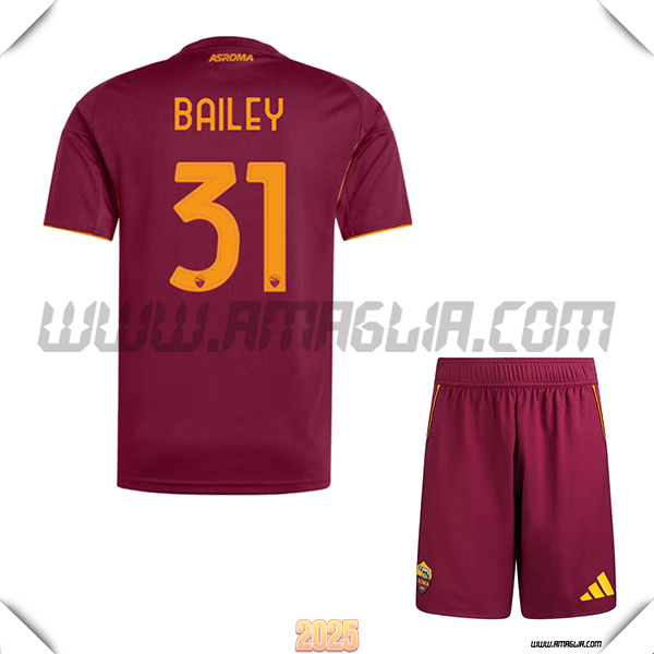 Kit Maglia da AS Roma Bambino Prima BAILEY #31 Rosso 2025 2026