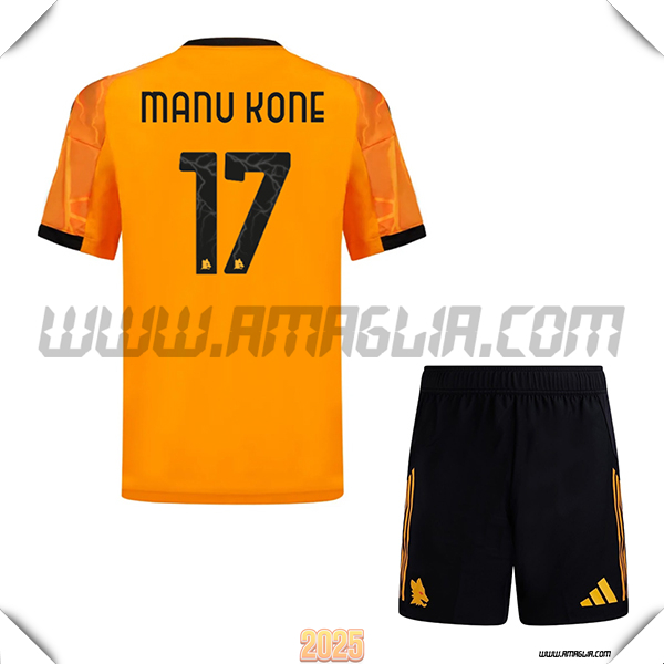 Kit Maglia da AS Roma Bambino Seconda MANU KONÉ #17 Arancia 2025 2026