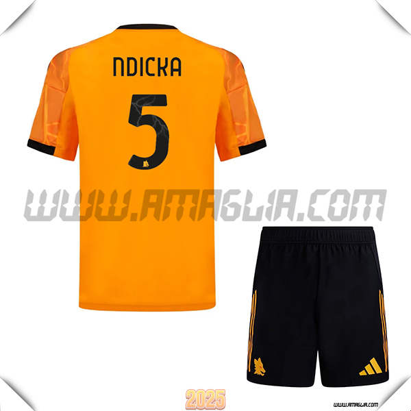 Kit Maglia da AS Roma Bambino Seconda NDICKA #5 Arancia 2025 2026