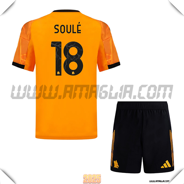 Kit Maglia da AS Roma Bambino Seconda SOULÉ #18 Arancia 2025 2026